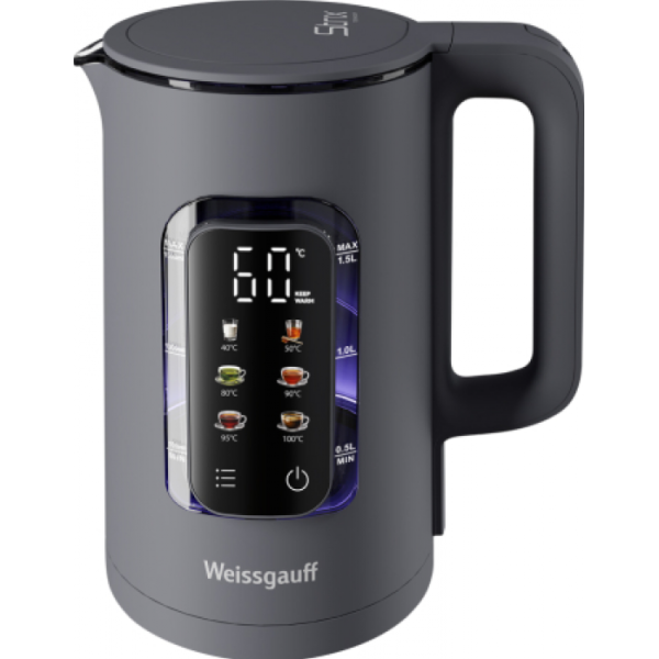 Чайник электрический Weissgauff WK 1500 Dt Touch BodyCool темно-серый