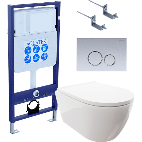 Комплект AQUATEK SET AQUATEK ПОЛАРИС-019 4в1 (рама Standard INS-0000012+унитаз Поларис AQ0700-00 с сиденьем+крепеж KKI-0000002+панель смыва KDI-0000019)