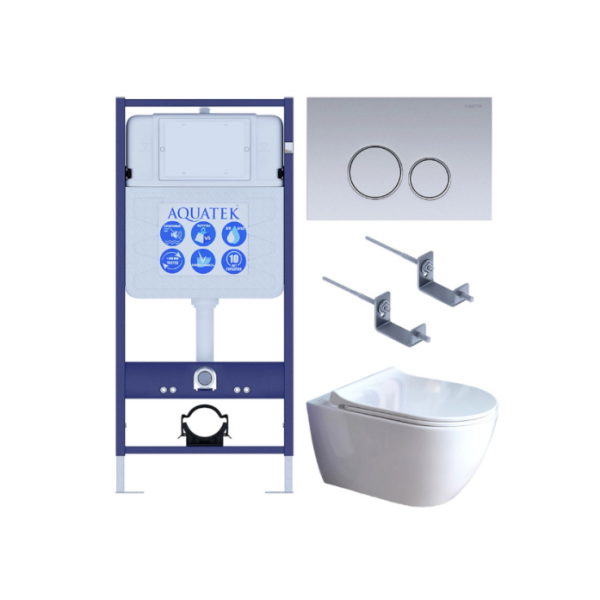 Комплект AQUATEK SET AQUATEK ПОЛАРИС-01-019 4в1 (рама Standard INS-0000012+унитаз Поларис AQ0700-01 с сиденьем+крепеж KKI-0000002+панель смыва KDI-0000019)