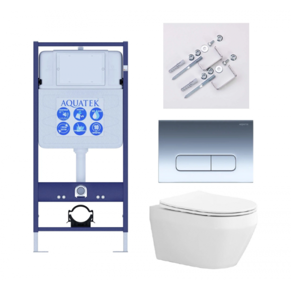 Комплект AQUATEK SET AQUATEK ЛЕЯ Т-016 4в1 (рама Standard INS-0000012+клавиша KDI-0000016+крепеж KKI-0000002+унитаз Лея AQ1199T-00 с сиденьем)