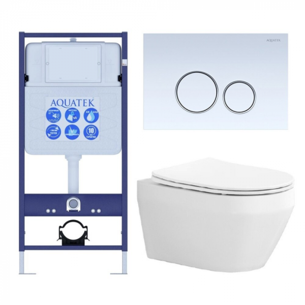 Комплект AQUATEK SET AQUATEK ЛЕЯ cm-015 4в1 (рама Standard INS-0000012+крепеж KKI-0000002+клавиша KDI-0000015+унитаз ЛЕЯ AQ1199-00 с сиденьем)