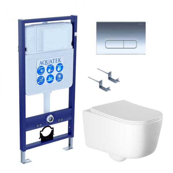 Комплект AQUATEK SET AQUATEK ЛУГАНО-016 4в1 (рама Standard INS-0000012+крепеж KKI-0000002+клавиша KDI-0000016+унитаз Лугано AQ2002-00 с сиденьем)