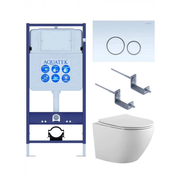 Комплект AQUATEK SET AQUATEK ЕВРОПА-015 4в1 (рама Standard INS-0000012+клавиша KDI-0000015+крепеж KKI-0000002+унитаз Европа AQ1901-00 с сиденьем)