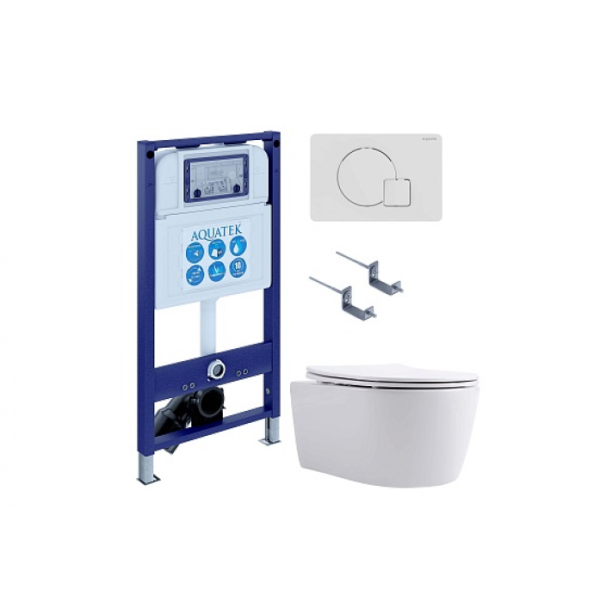 Комплект AQUATEK SET AQUATEK ЕВРОПА New-066 4в1 (рама INS-0000025+крепление KKI-0000002+кнопка KDI-0000066+унитаз AQ1106L-00 с сиденьем)