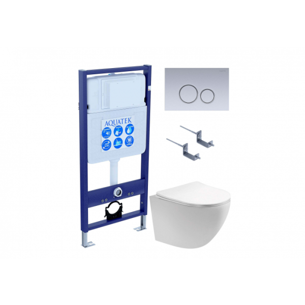 Комплект AQUATEK SET AQUATEK ЕВРОПА T KDI19 (рама Standard INS-0000012+клавиша KDI-0000019+крепеж KKI-0000002+унитаз AQ1900T-00 с сиденьем)