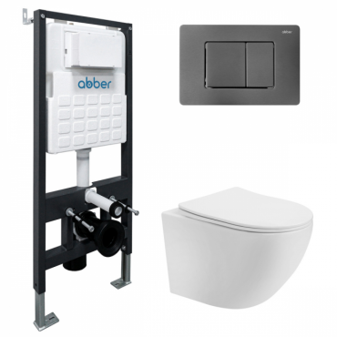 Комплект подвесной унитаз Abber Bequem AC1100T белый с инсталляцией AC0105 и кнопкой AC0120NG никель AC1100T-AC0105-AC0120NG